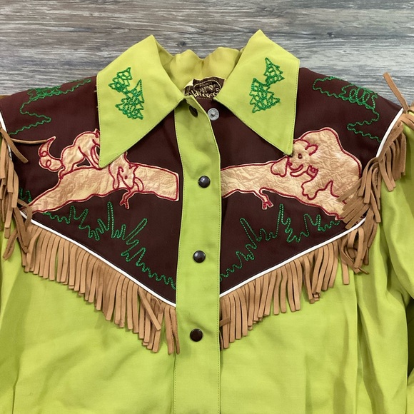 Vintage 1940s Western Shirt Embroidered Chartruse Women’s Sz 14 - Picture 3 of 7